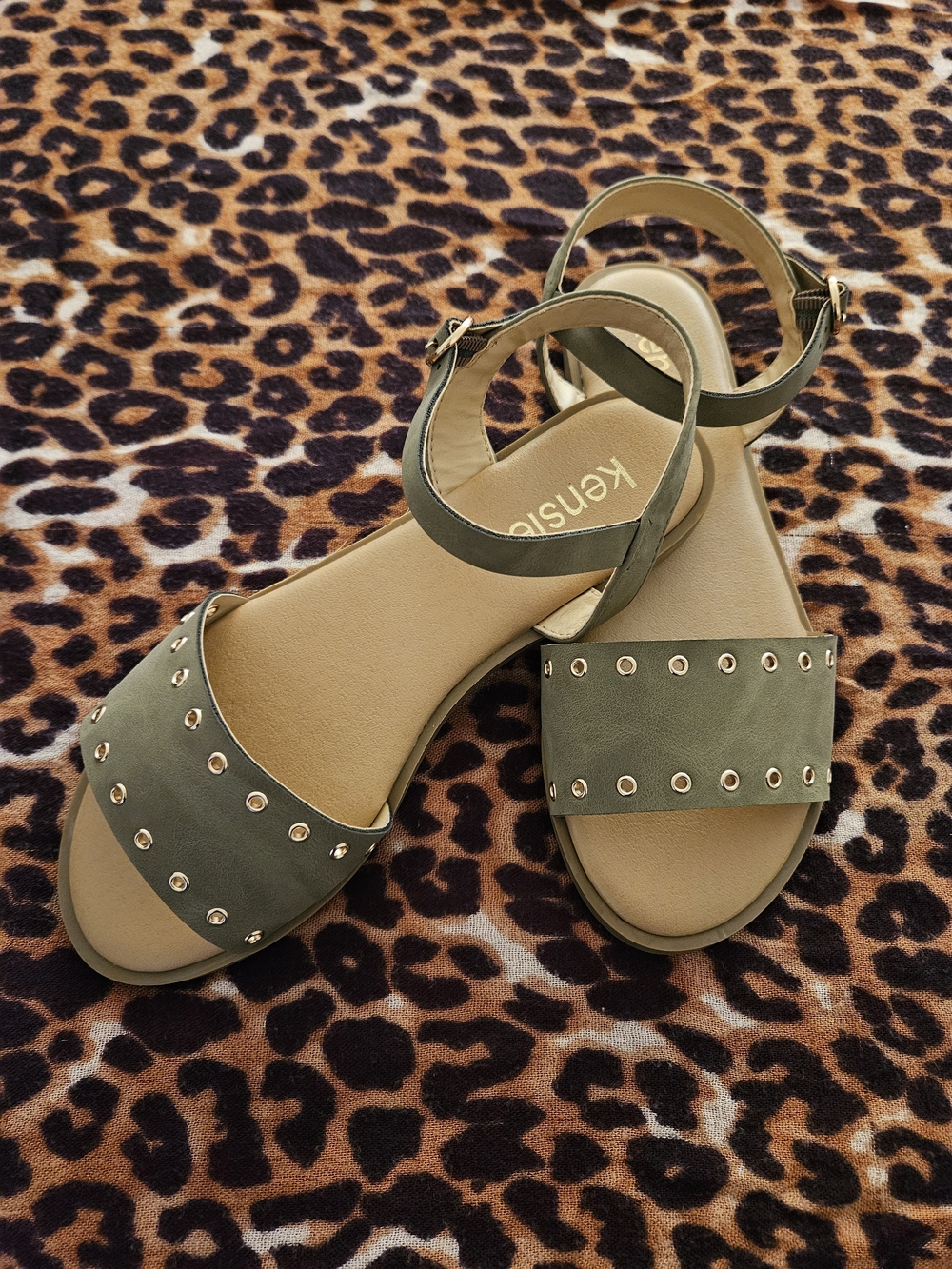 Kensie Olive Green Studded Ankle-Strap Sandals